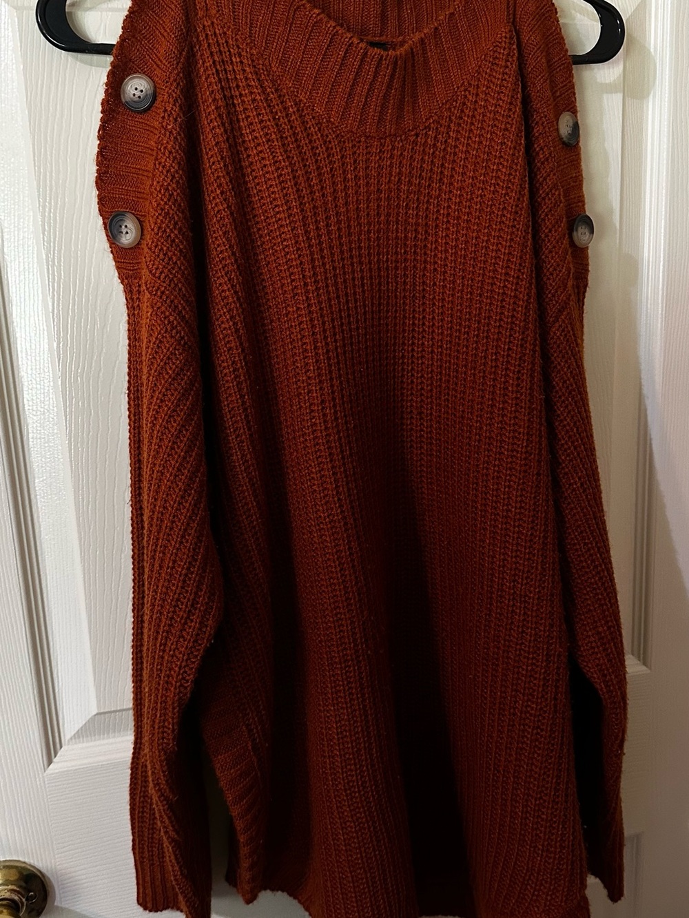 Off-the-Shoulder Button Detail Sweater in Rust